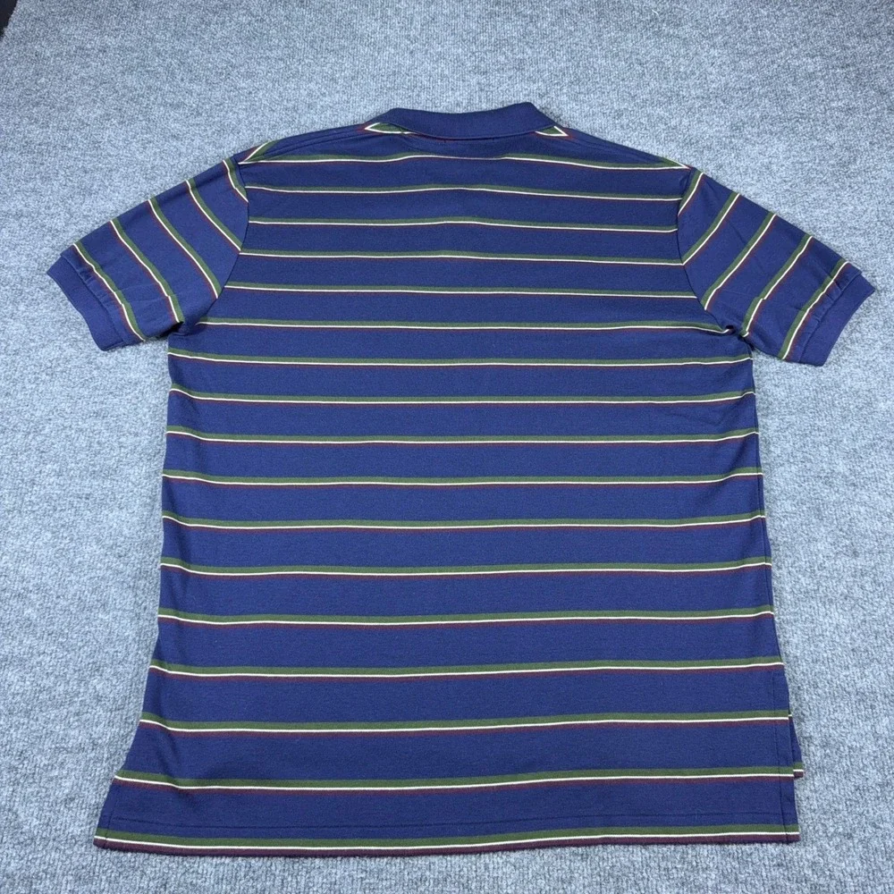 Polo Ralph Lauren Mens Large Navy Blue Striped Short Sleeve Cotton Polo Shirt